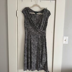 Lauren Ralph Lauren Cream and Black Patterned Midi Wrap Dress Size 8